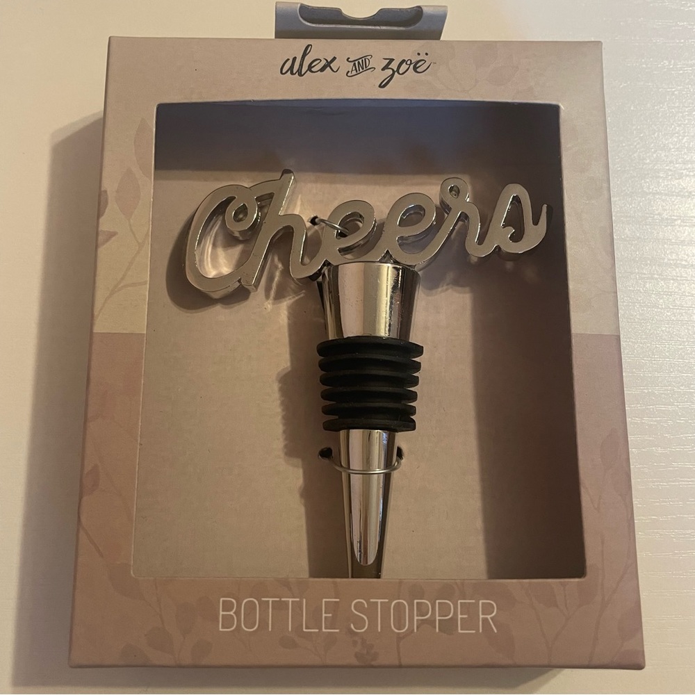 Cheers Gift Bundle: Wine Tote Bag with Glitter Cheers Detail and Bottle Stopper - Picture 6 of 7